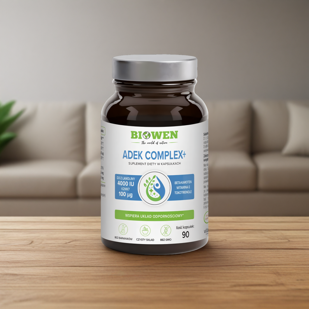 Witaminy ADEK Complex+ Biowen - Naturalny kompleks w oleju MCT - 90 kapsułek