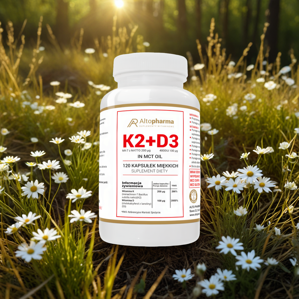 Witaminy K2 + D3 4000UI z olejem kokosowym MCT Alto Pharma - 120 kapsułek