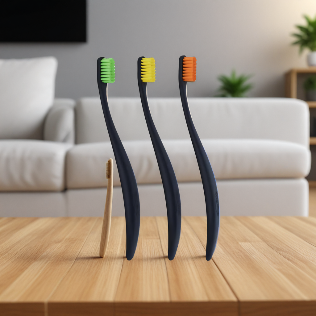 Zestaw szczoteczek do zębów Promis TRIO z bioplastiku - 3 sztuki (Kolor: drewniane)